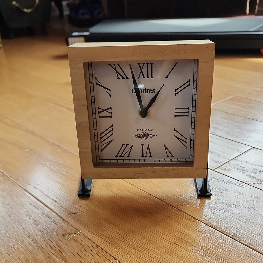 Light Wood Square Table Clock - Cream Finish